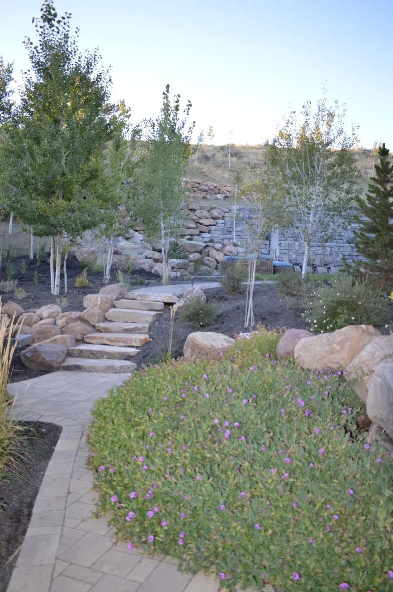 Engineered retaining wall with hardscape in Cache Valley